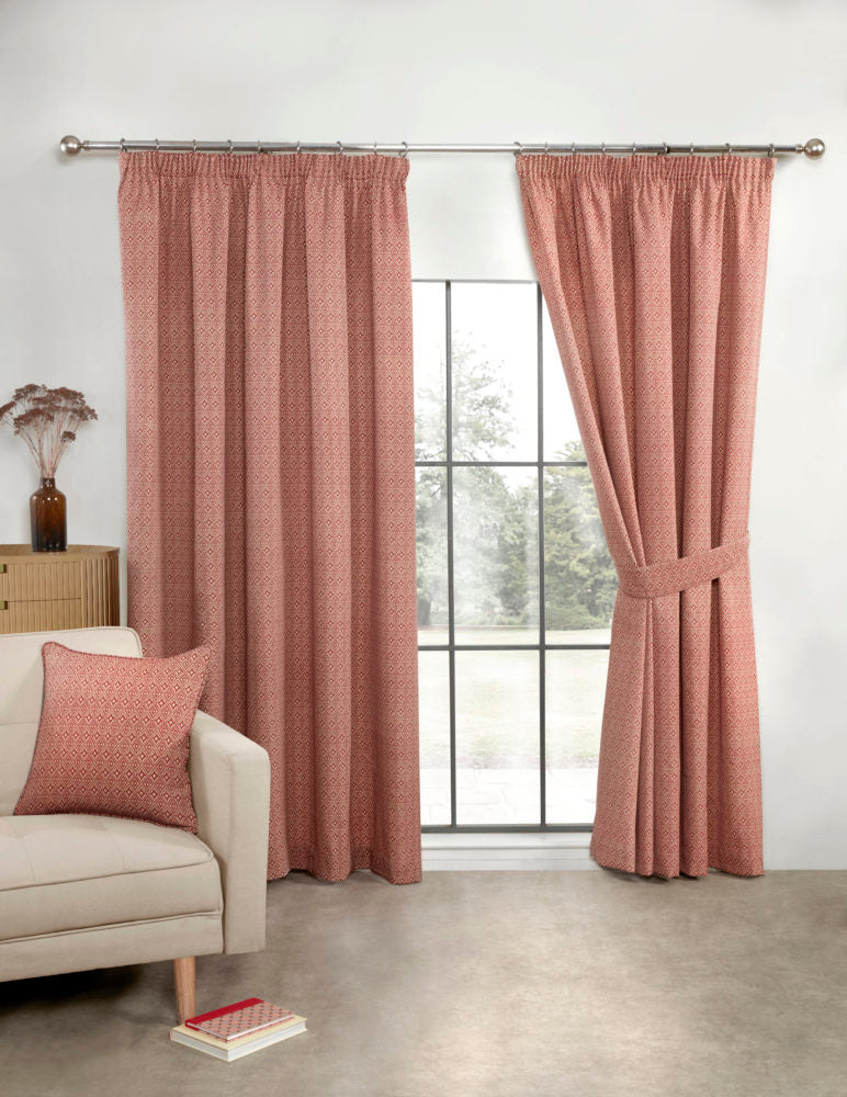 Aztec Pencil Pleat Curtains - Salsa