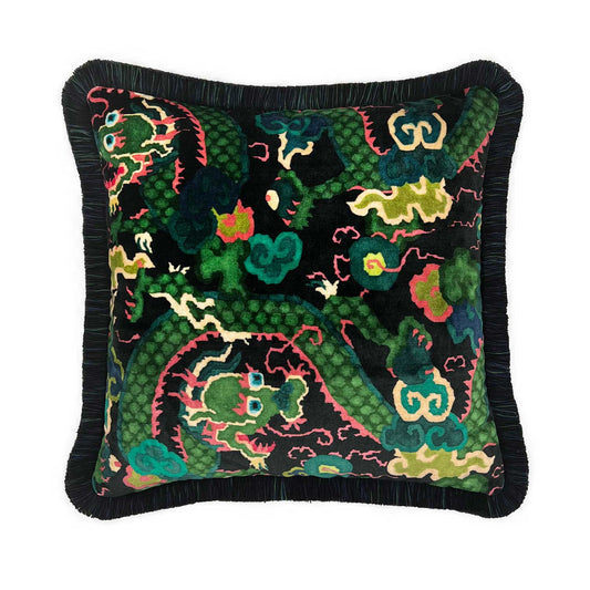 Double Dragon Cushion - Green