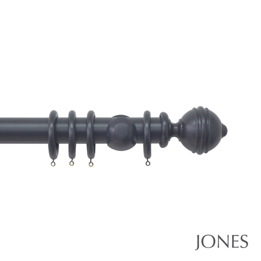 48mm Estate Handcrafted Ribbed Ball Finial Complete Pole Set - Basalt