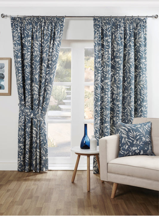 Aviary Pencil Pleat Curtains - Bluebell