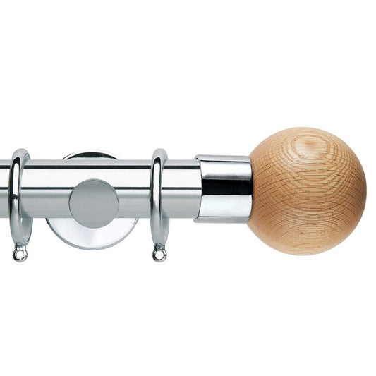 35mm Wood Ball Metal Complete Pole Set - Chrome Effect