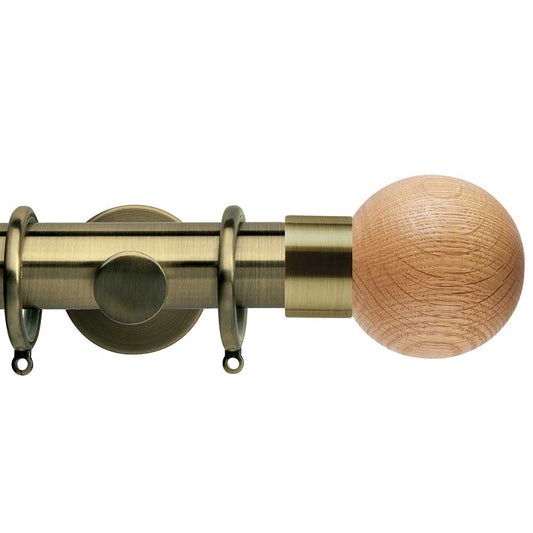 35mm Wood Ball Metal Complete Pole Set - Spun Brass Effect