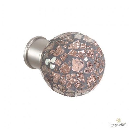 35mm Mosaic Mulberry/Rose Glass Ball Finial - Titanium