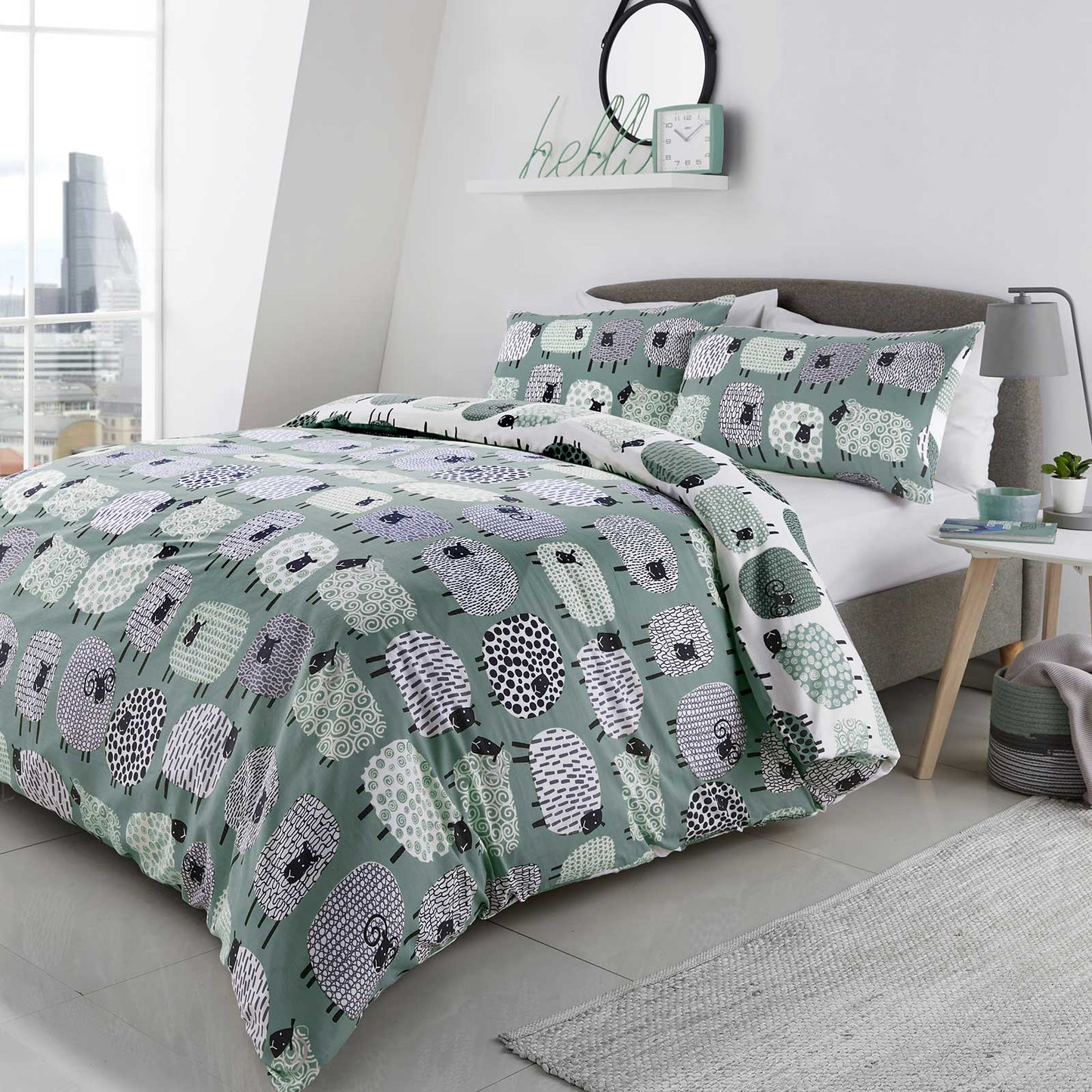 Dotty Sheep Duvet Cover Set - Duck Egg