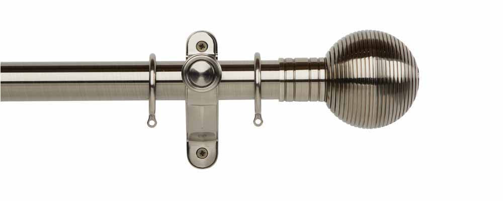 35mm Ribbed Ball Complete Pole Set - Brushed Silver