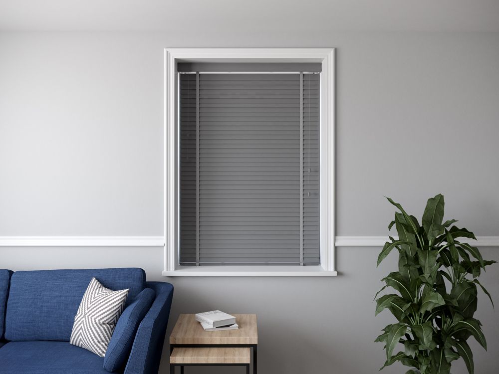 50mm Faux Wood Venetian Blind - Light Grey - 160cm Drop