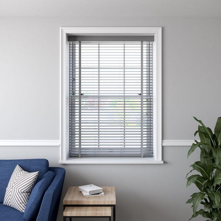 50mm Faux Wood Venetian Blind - Light Grey - 160cm Drop