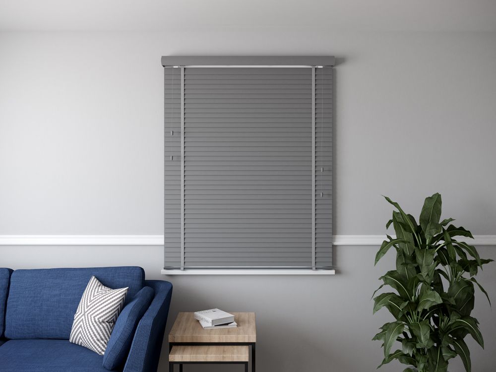 50mm Faux Wood Venetian Blind - Light Grey - 160cm Drop