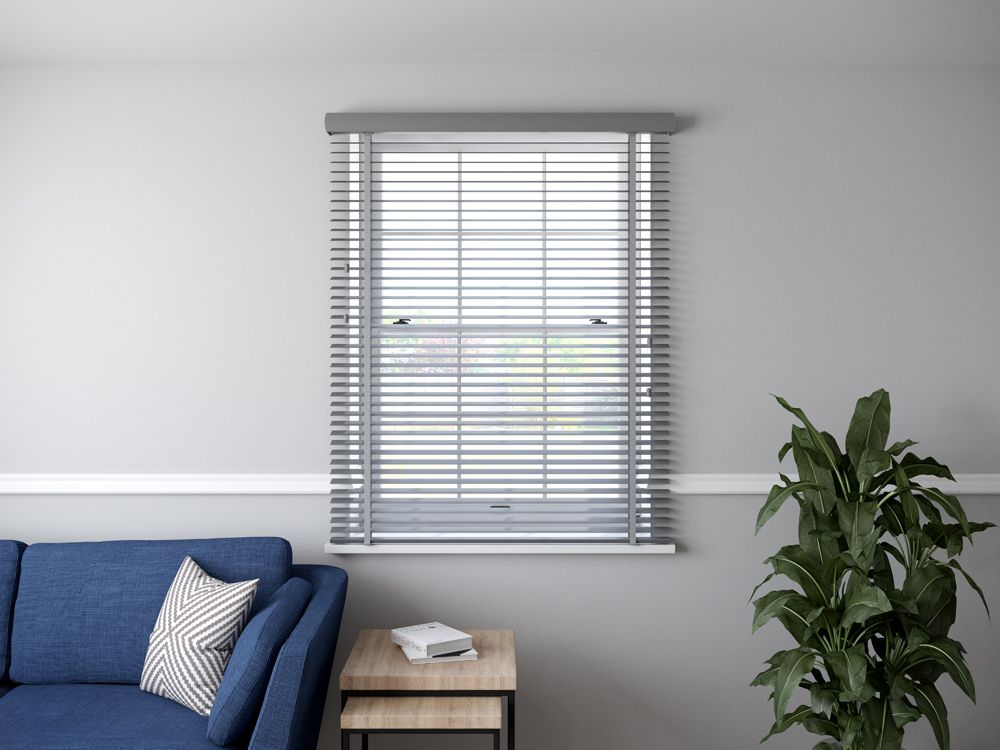 50mm Faux Wood Venetian Blind - Light Grey - 160cm Drop