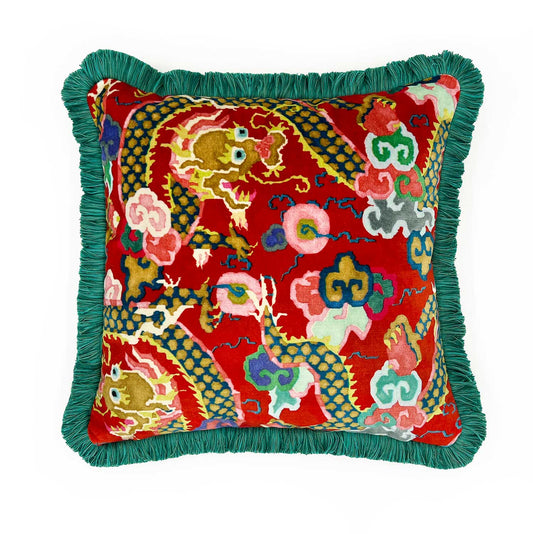 Double Dragon Cushion - Lacquer Red