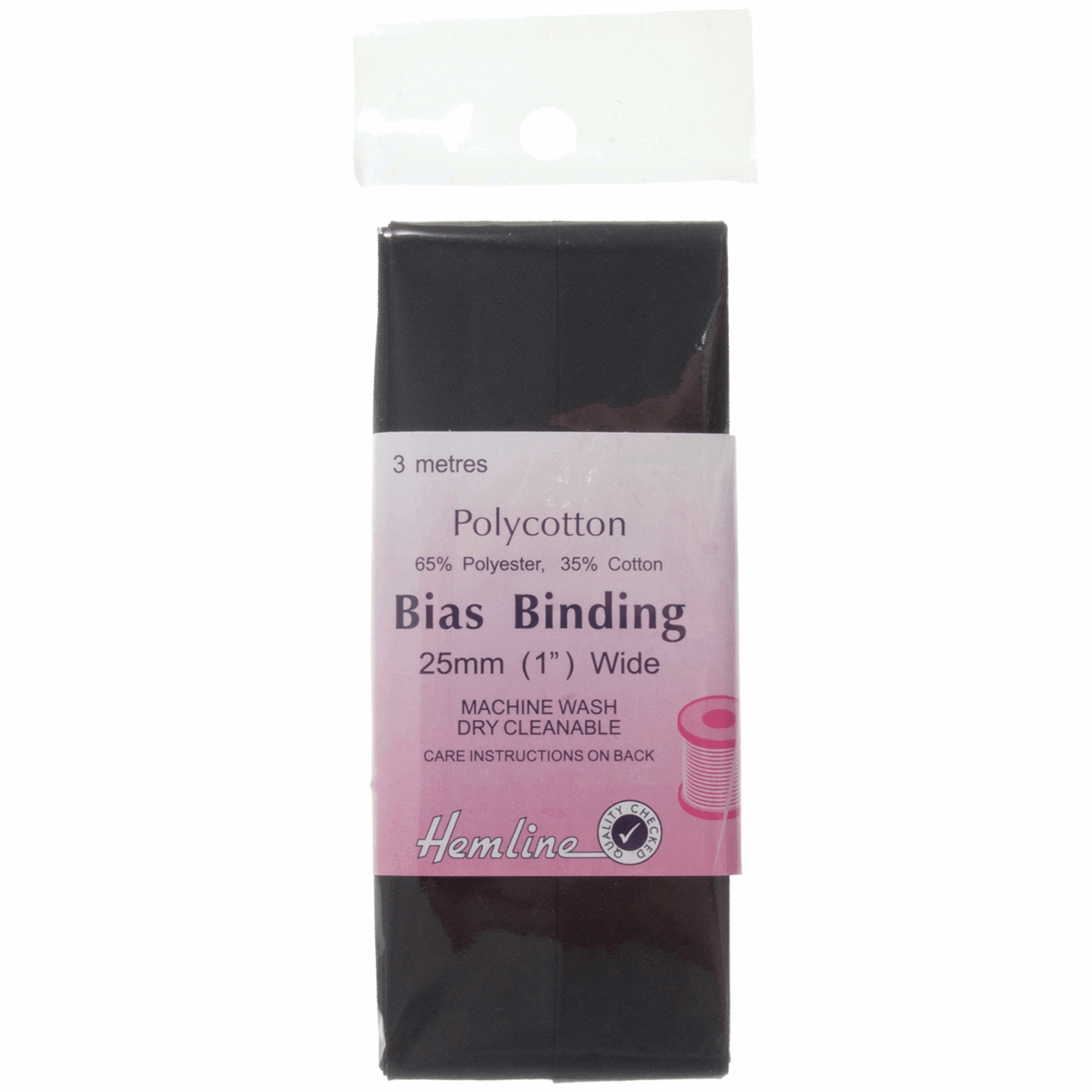 Pollycotton Bias Binding: Black 25mm x 2.5m
