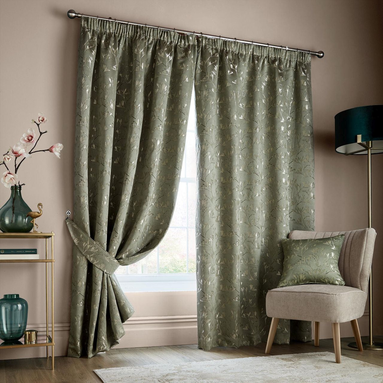 Hertford Pencil Pleat Curtains - Sage