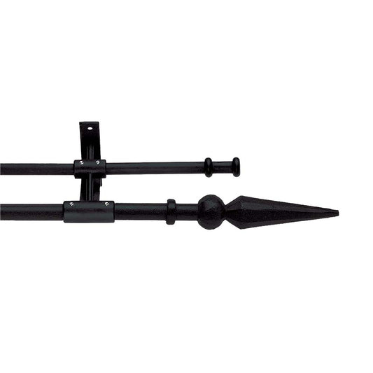 Black Iron Wrought Double Pole Set - Ball And Spear