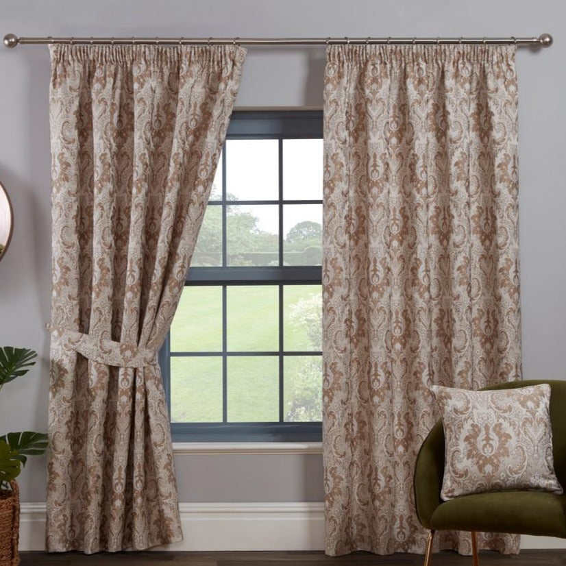 Tegola Pencil Pleat Curtains - Latte